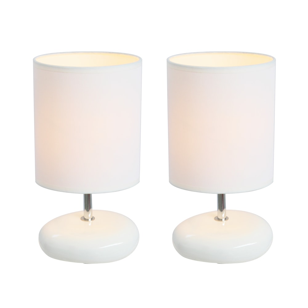 Simple Designs Stonies Small Stone Look Table Bedside Lamp, 10.24inH, White, 2pk