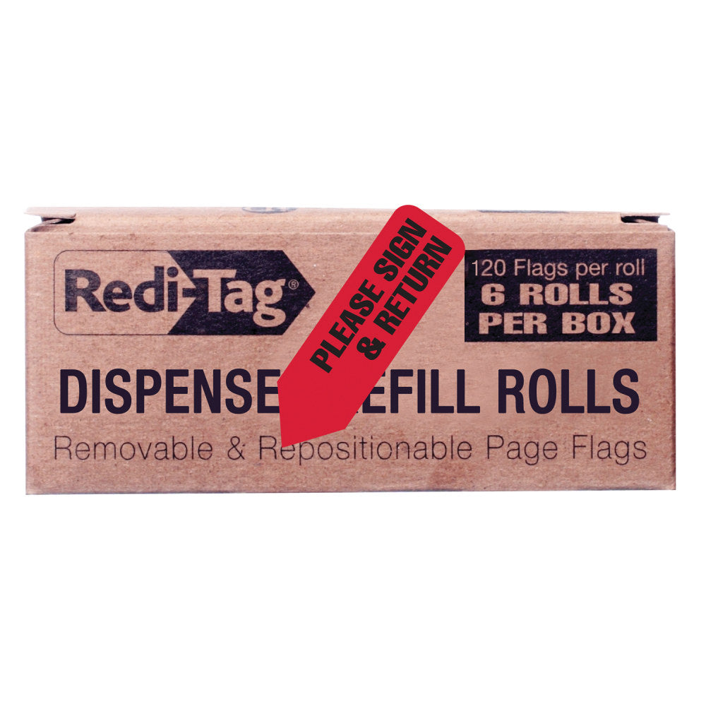 Redi-Tag Dispenser Refills, "Please Sign & Return," 1 3/4in x 9/16in, Red, 120 Flags Per Pad, Box Of 6 Pads