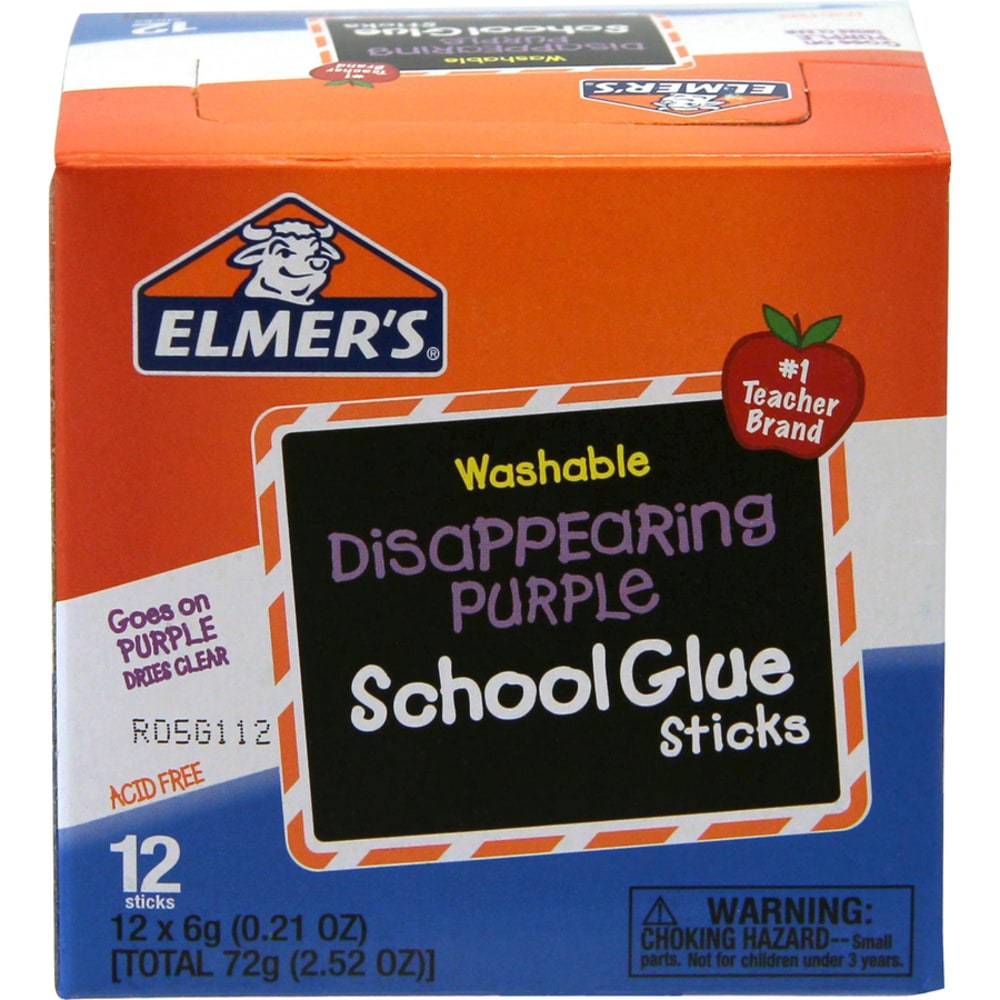 Elmers Washable Disappearing Purple School Glue Sticks, 0.21 Oz., Pack Of 12