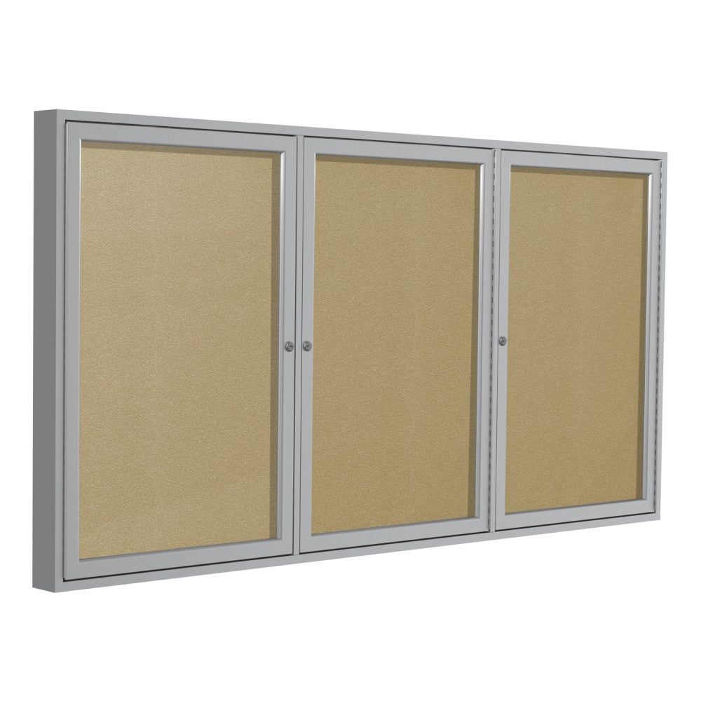 Ghent 3-Door Enclosed Bulletin Board, Vinyl, 48in x 72in, Caramel, Satin Aluminum Frame