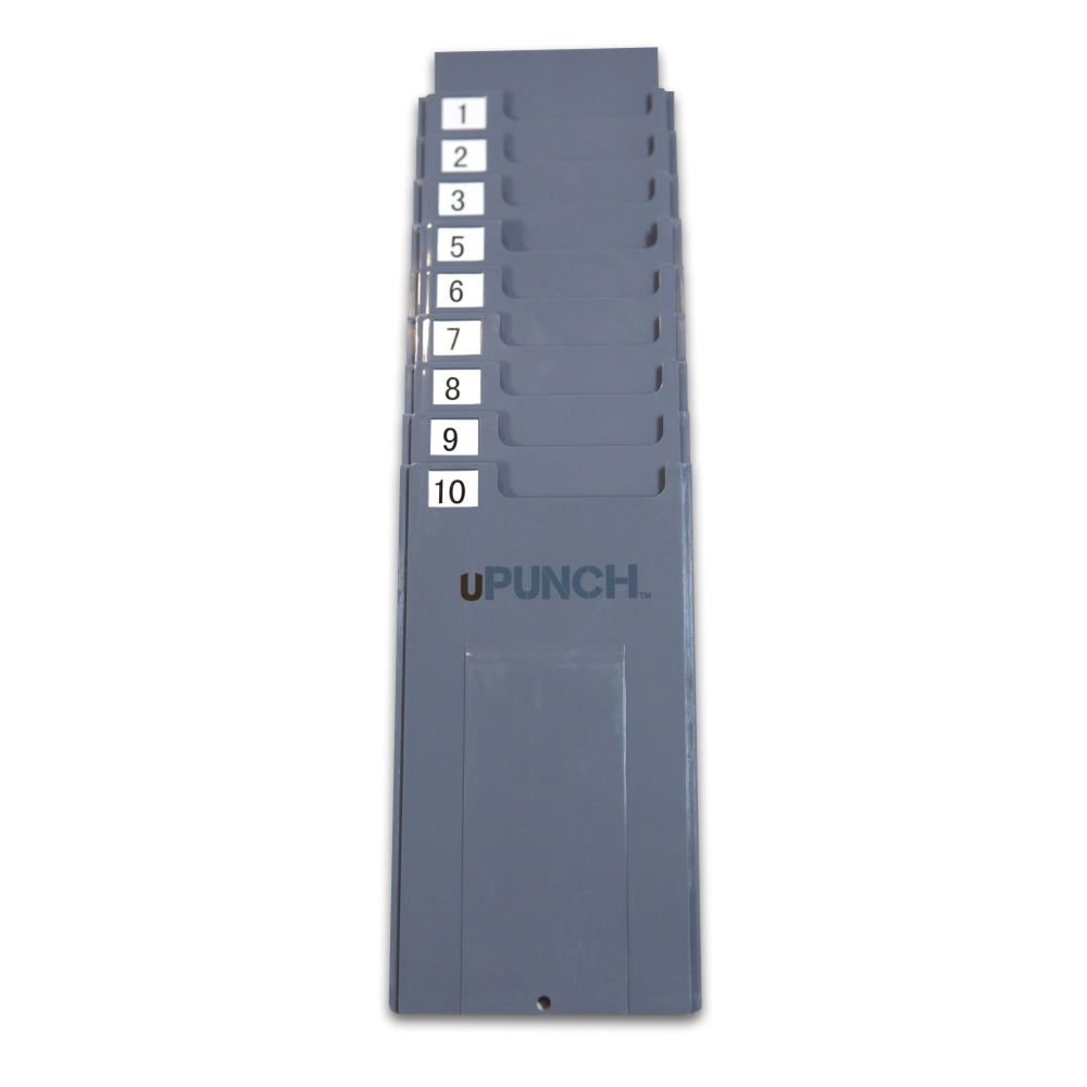 uPunch HNTCR10 Expandable Adjustable Time Card Rack, 10 Pockets, 4inH x 7 5/8inW x 4 1/2inD, Gray