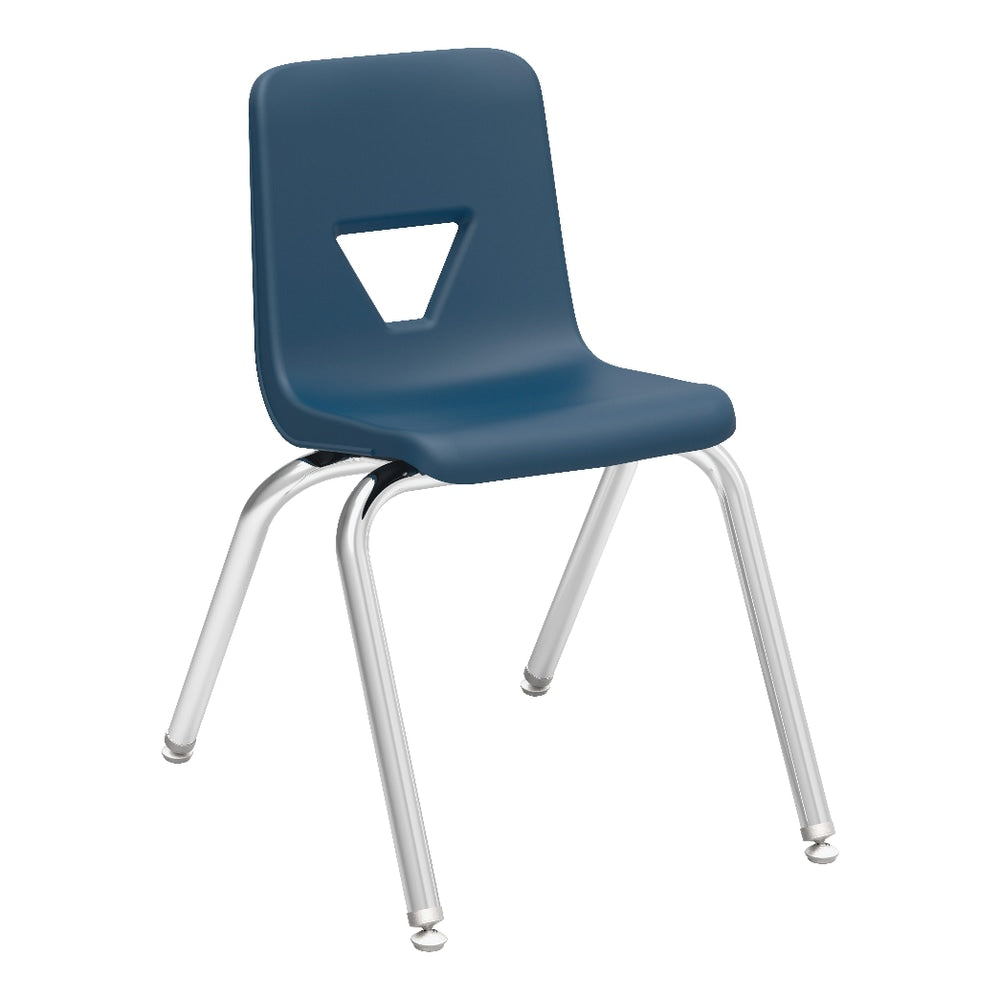 Lorell Classroom Student Stack Chairs, 16inH Seat, Navy/Silver, Set Of 4