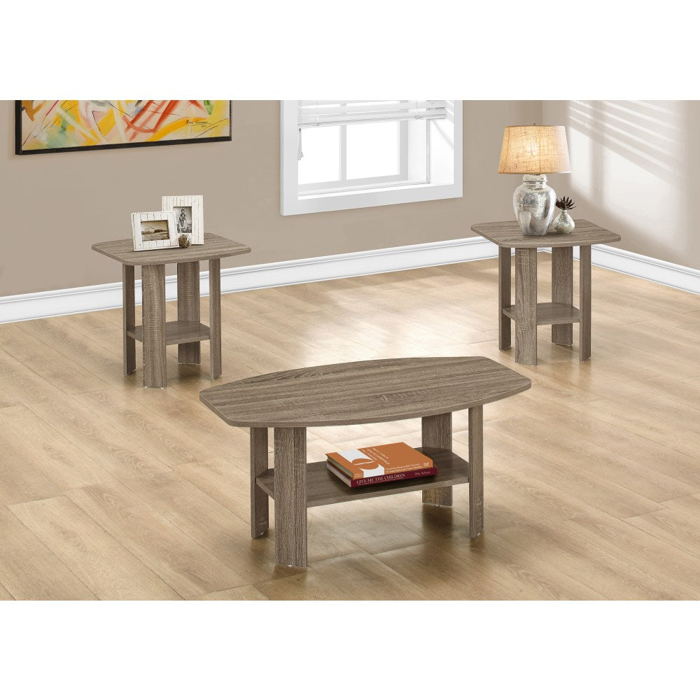 Monarch Specialties 3-Piece Table Set, Rectangle, Dark Taupe