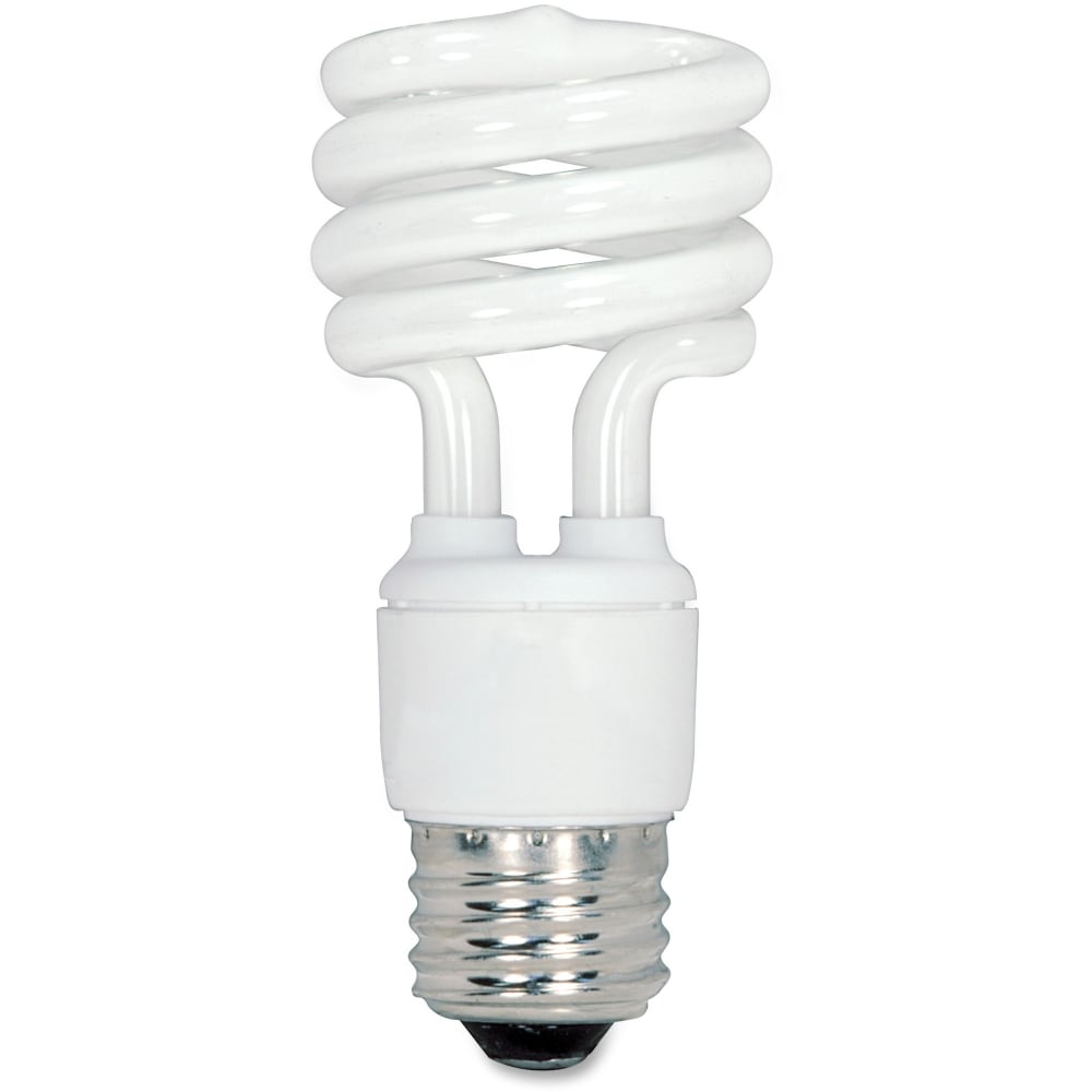 Satco 13-watt Fluorescent T2 Spiral CFL Bulb - 13 W - 60 W Incandescent Equivalent Wattage - 120 V AC - 900 lm - Spiral - T2 Size - White Light Color - E26 Base - 12000 Hour - 4400.3 deg.F (2426.8 deg.C) Color Temperature