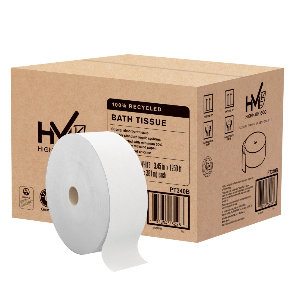 Highmark ECO JRT  2-Ply Jumbo Toilet Paper, 1250ft Per Roll, 100% Recycled, Pack Of 6 Rolls