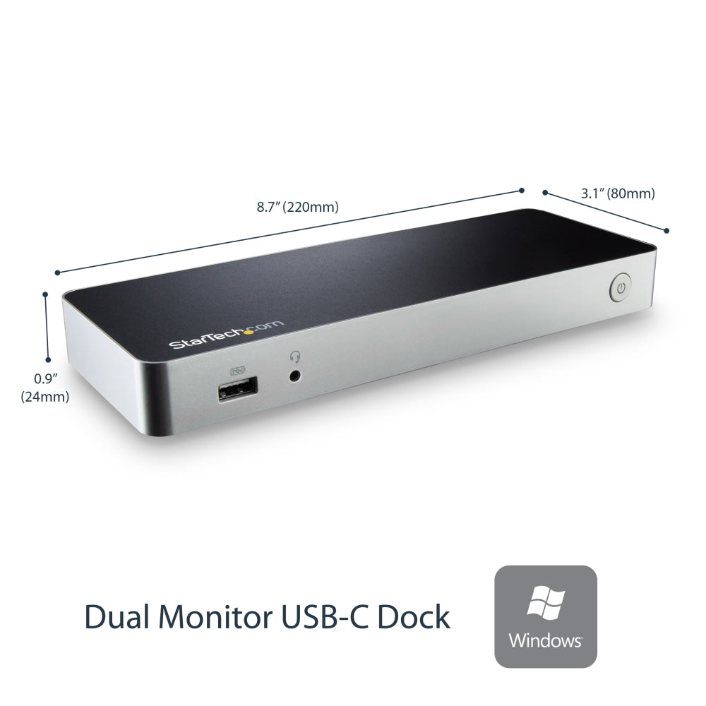 StarTech.com Dual Monitor USB-C Dock - Windows - 60W PD - 5x USB 3 - Dual HDMI /DVI - No Display Driver Setup - HDMI to DVI Adapters