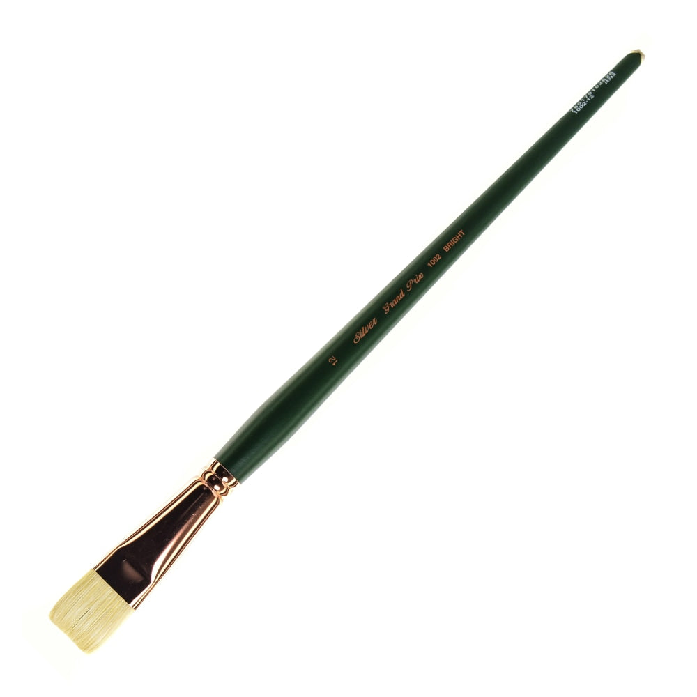 Silver Brush Grand Prix Paint Brush Series 1002, Size 12, Bright Bristle, Hog Hair, Green