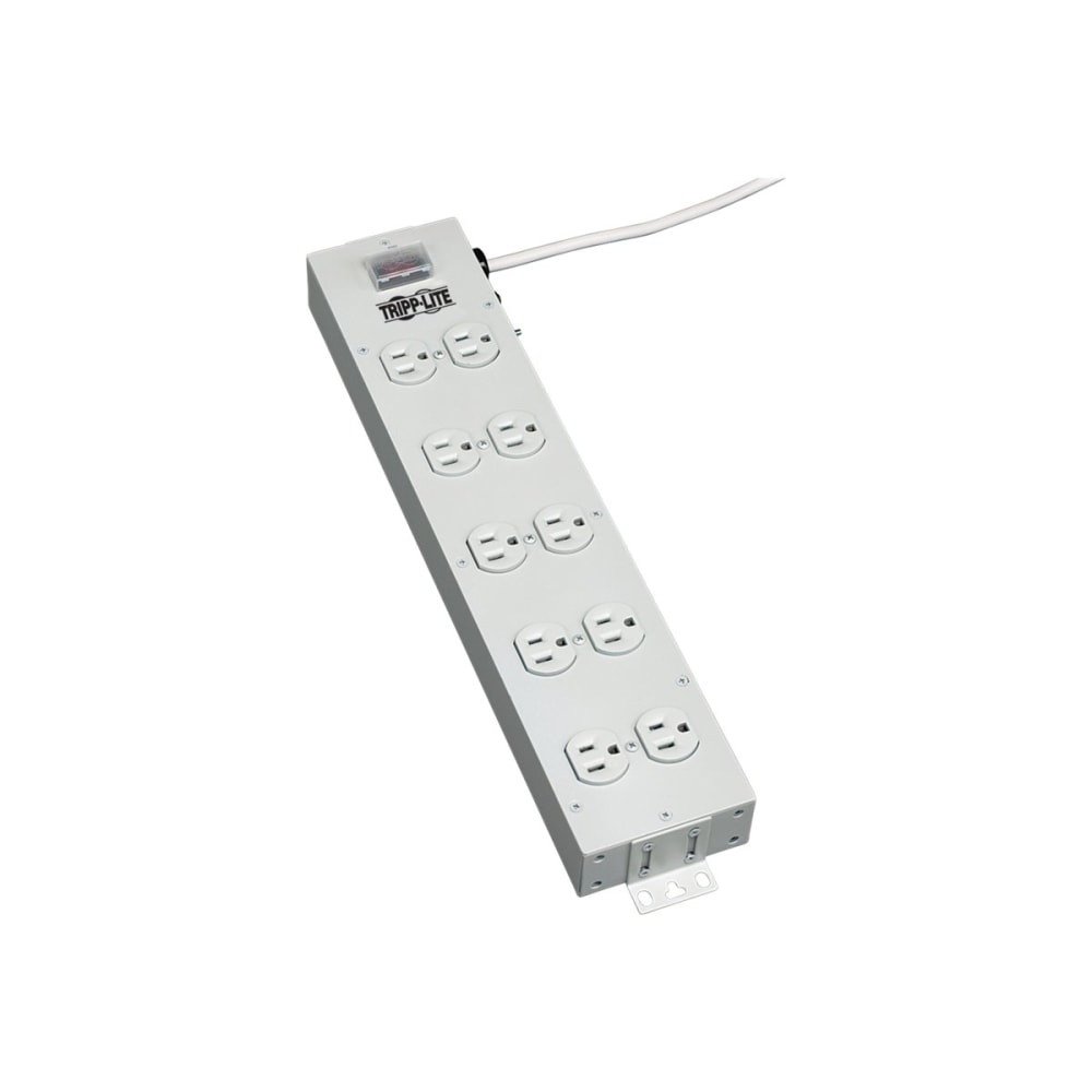 Tripp Lite Power Strip 120V 5-15R 10 Outlet Metal 15ft Cord 5-15P - Power distribution strip - 15 A - AC 120 V - input: NEMA 5-15 - output connectors: 10 (NEMA 5-15) - 15 ft cord - light gray