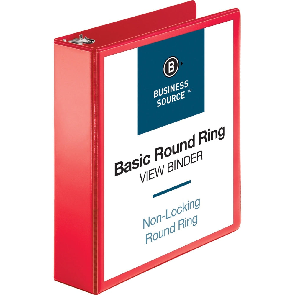 Business Source Round Ring Binder, 2in Ring, 8 1/2in x 11in, Red