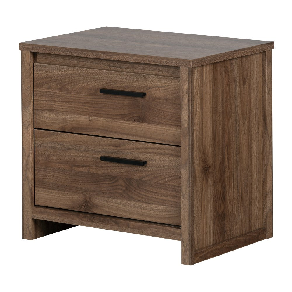 South Shore Tao 2-Drawer Nightstand, 22-1/2inH x 23-3/4inW x 17inD, Natural Walnut