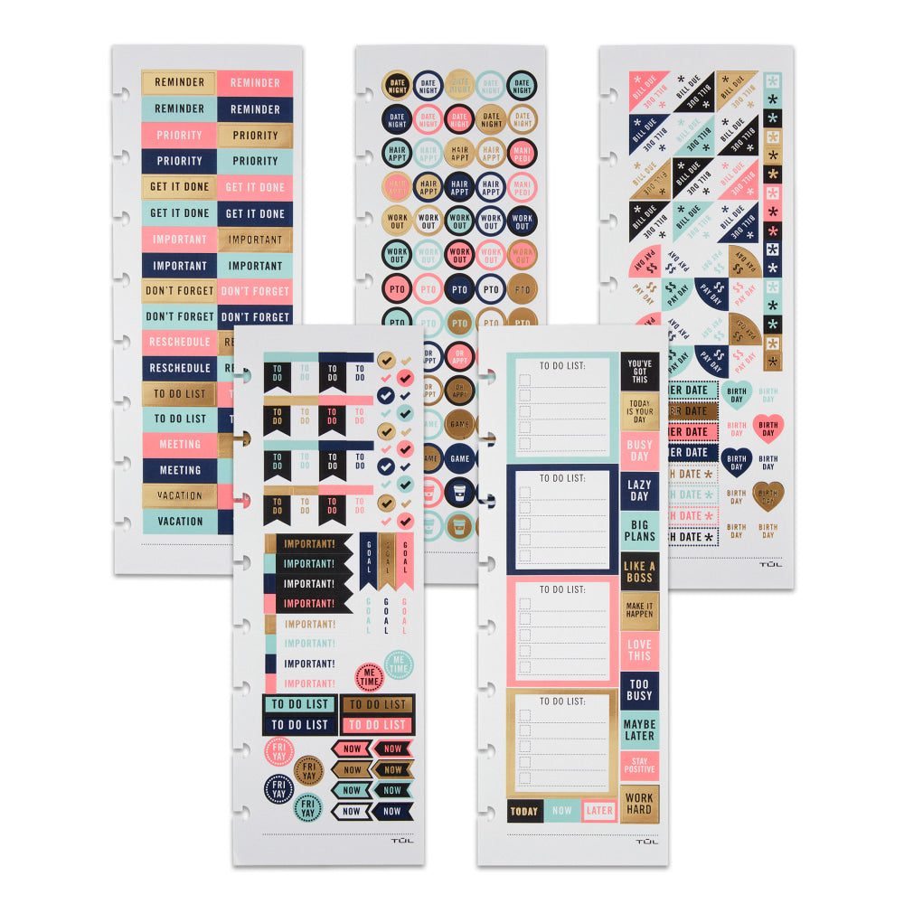 TUL Discbound Notebook Sticker Sheets, 3in x 8-1/2in, Assorted, 10 Sheets, 2 Sheets of 5 Designs