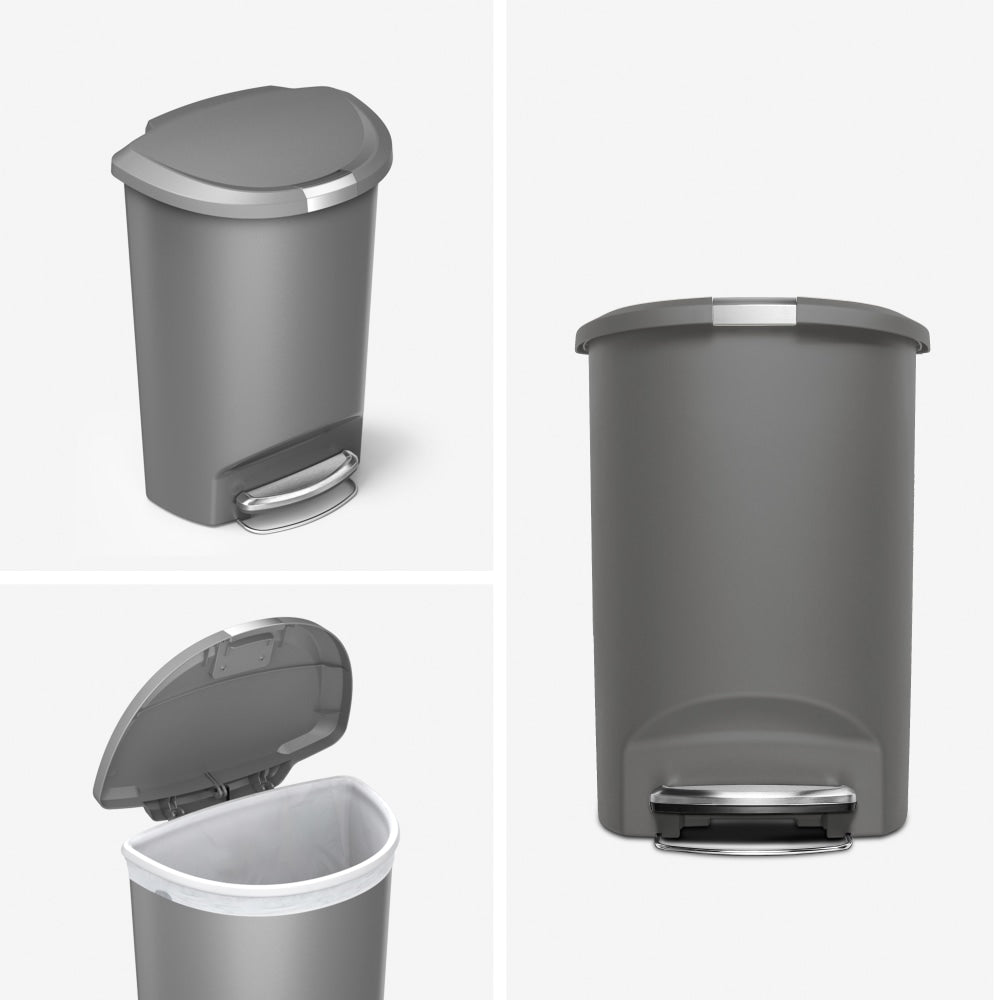 simplehuman Semi-Round Step Trash Can, 13 Gallons, Gray