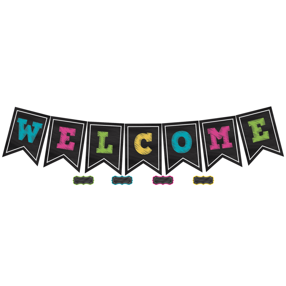 Teacher Created Resources Bulletin Board Welcome Pennants, 9-1/2in x 13-1/2in, Chalkboard Brights, Pre-K to Grade 8, Pack Of 2 Pennants