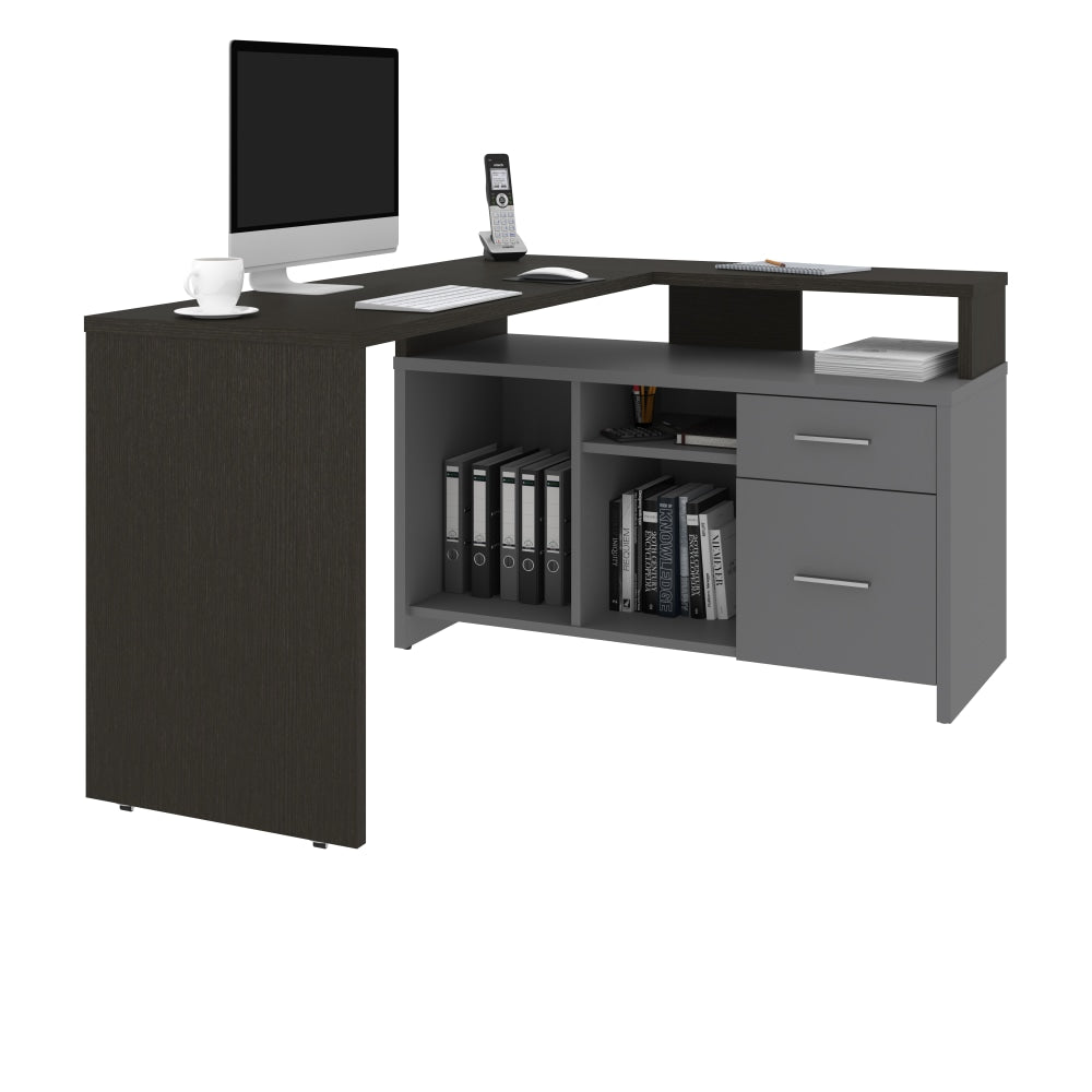 Bestar Equinox 57inW L-Shaped Corner Desk, Deep Gray/Slate