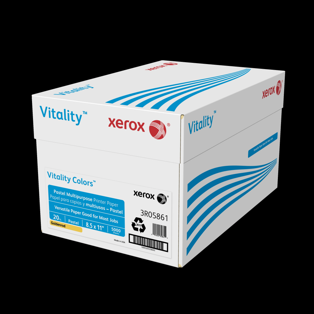 Xerox Vitality Colors Pastel Color Multi-Use Printer & Copy Paper, Goldenrod, Letter (8.5in x 11in), 5000 Sheets Per Case, 20 Lb, 30% Recycled, Case Of 10 Reams