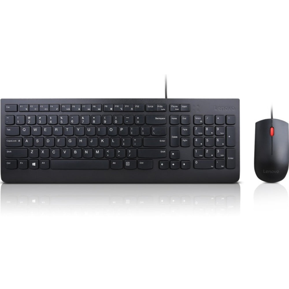 Lenovo Essential Wired Keyboard and Mouse Combo - US English - USB Membrane Cable - English (US) - Black - USB Cable - Optical - 1000 dpi - Scroll Wheel - Black