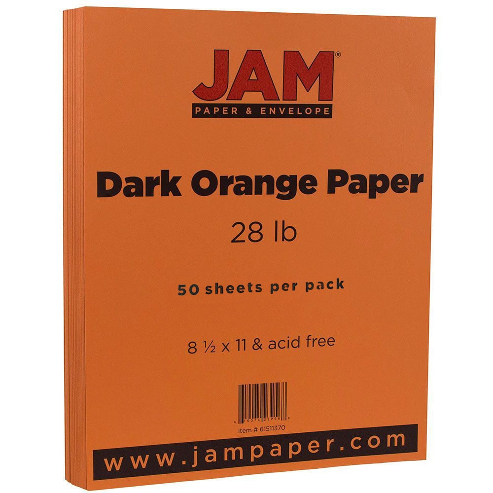 JAM Paper Color Multi-Use Printer & Copy Paper, Dark Orange, Letter (8.5in x 11in), 50 Sheets Per Pack, 28 Lb