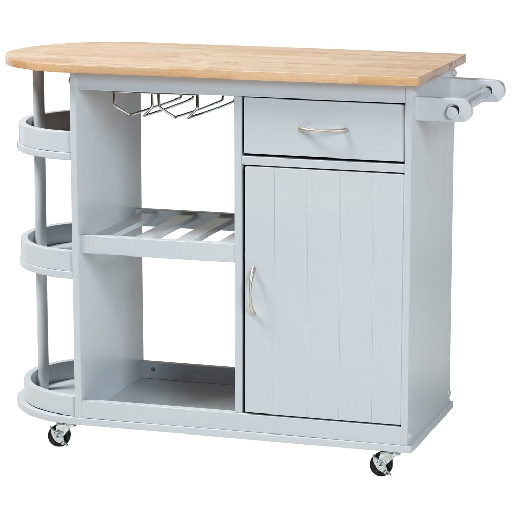 Baxton Studio Donnie Kitchen Storage Cart, 34-3/8inH x 43-3/16inW, Light Gray/Natural