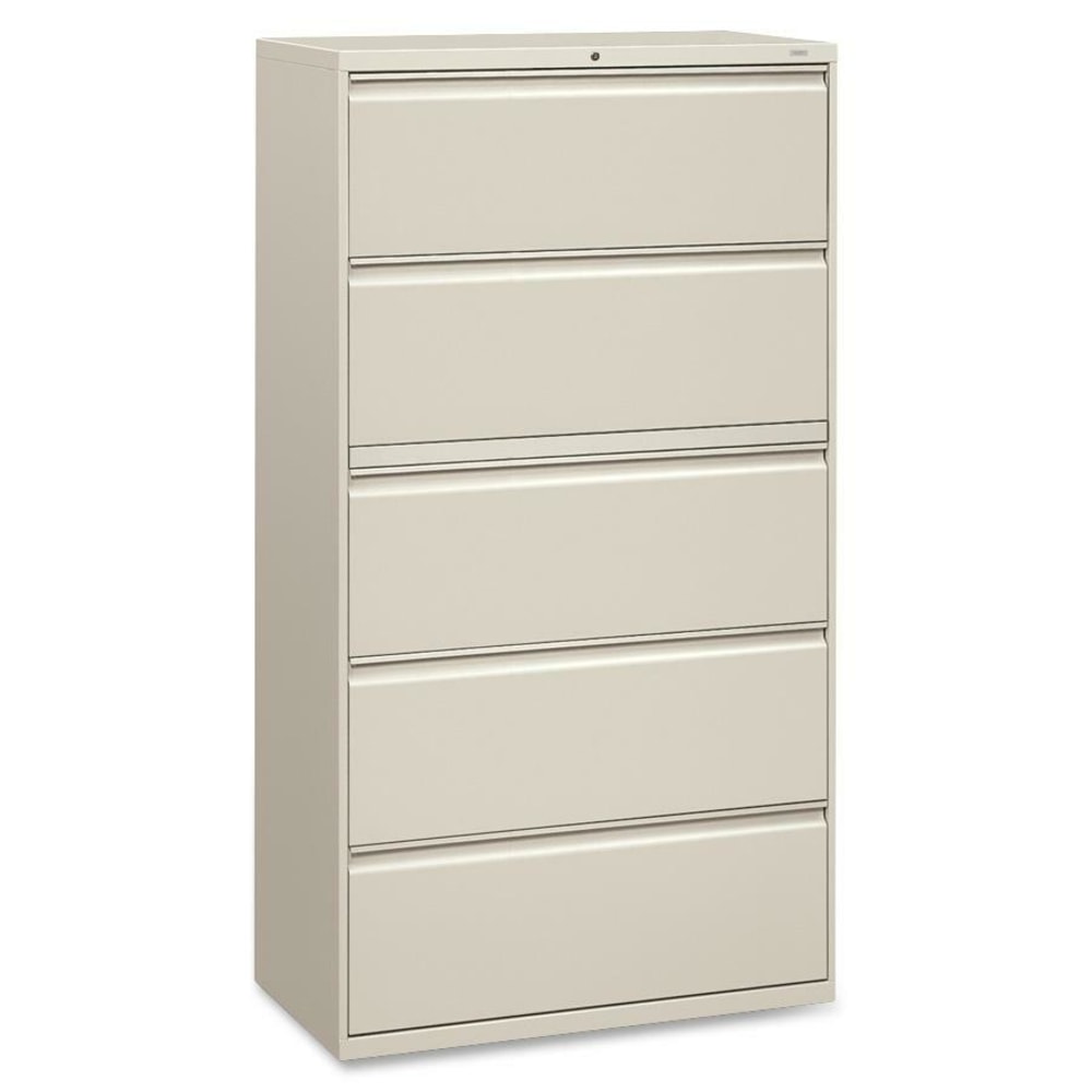 HON 36inW x 19-1/4inD Lateral 5-Drawer File Cabinet With Lock, Light Gray