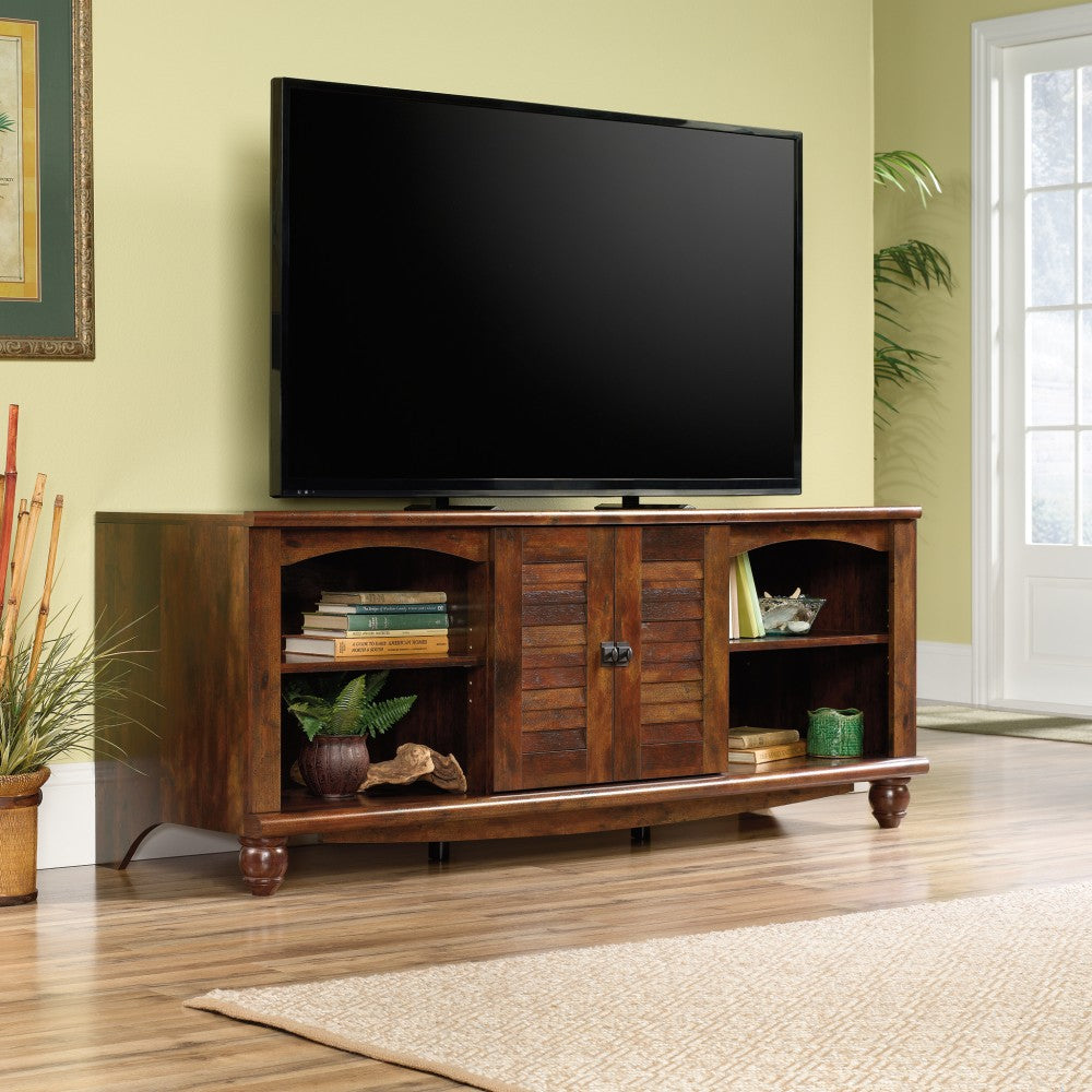 Sauder Harbor View Entertainment Credenza For 60in TVs, 25-3/8inH x 62-5/8inW x 21-5/8inD, Curado Cherry