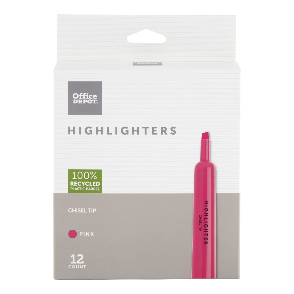 Office Depot Brand Chisel-Tip Highlighter, 100% Recycled Plastic Barrel, Fluorescent Pink, Pack Of 12