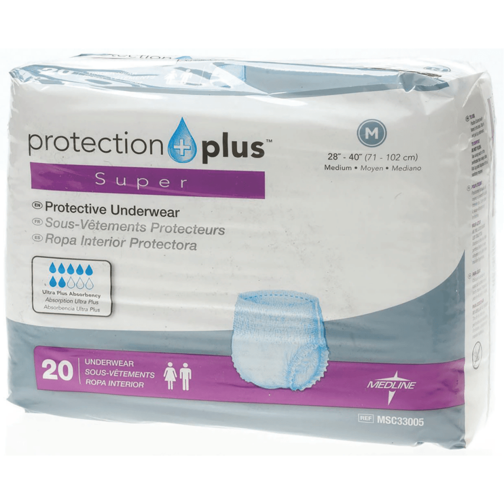 Protection Plus Super Protective Disposable Underwear, Medium, White, 20 Per Bag, Case Of 4 Bags