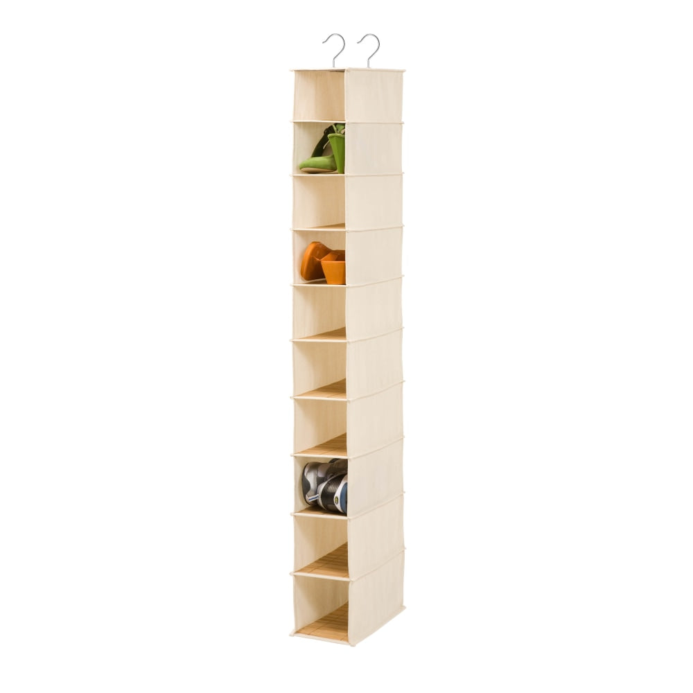 Honey-Can-Do 10-Shelf Hanging Vertical Closet Organizer, Canvas, 54inH x 12inW x 12inD, Green/Natural Bamboo