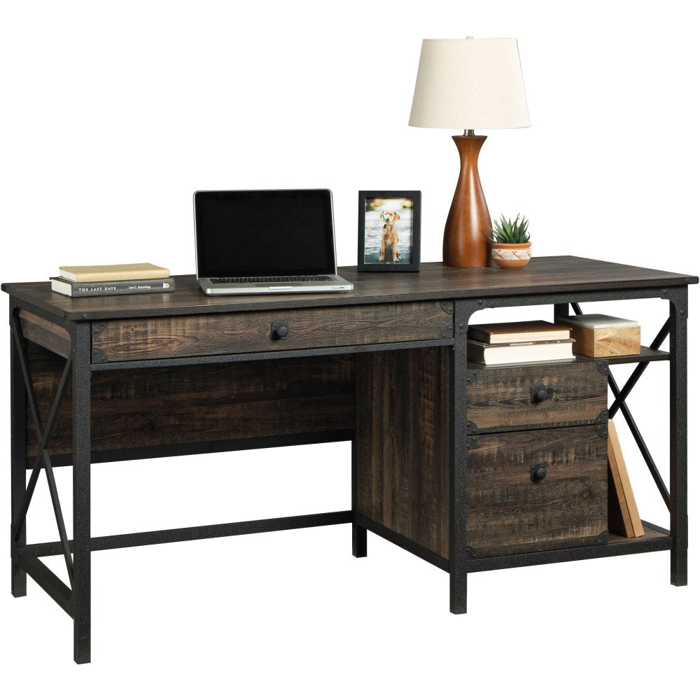 Sauder Steel River 61inW Computer Desk, Carbon Oak