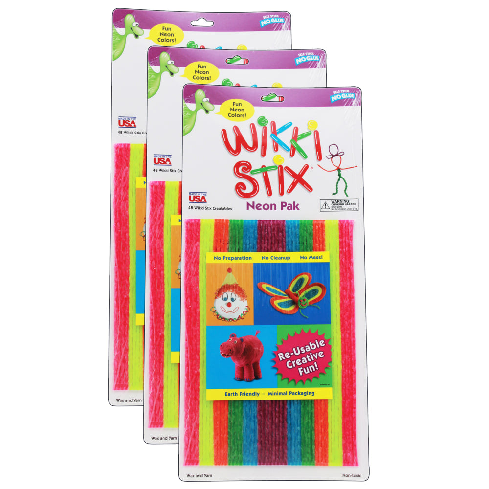 Wikki Stix Original Wikki Stix, Neon Colors, 8in, 48 Wikki Stix Per Pack, Set Of 3 Packs