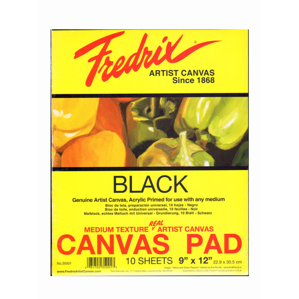 Fredrix Black Canvas Pads, 9in x 12in, 10 Sheets, Pack Of 2