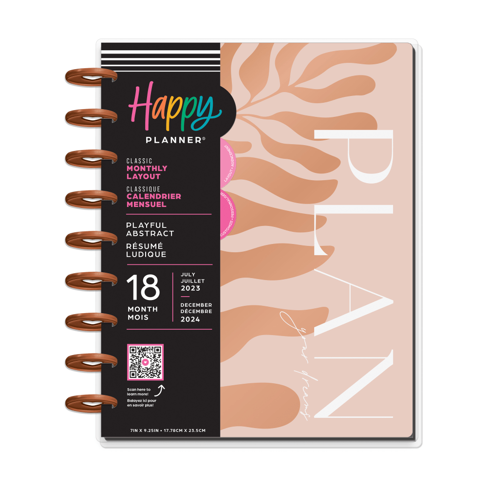 2023-2024 Happy Planner 18-Month Classic Happy Planner, 7in x 9-1/4in, Playful Abstract, July 2023 to December 2024, PPCD18-127