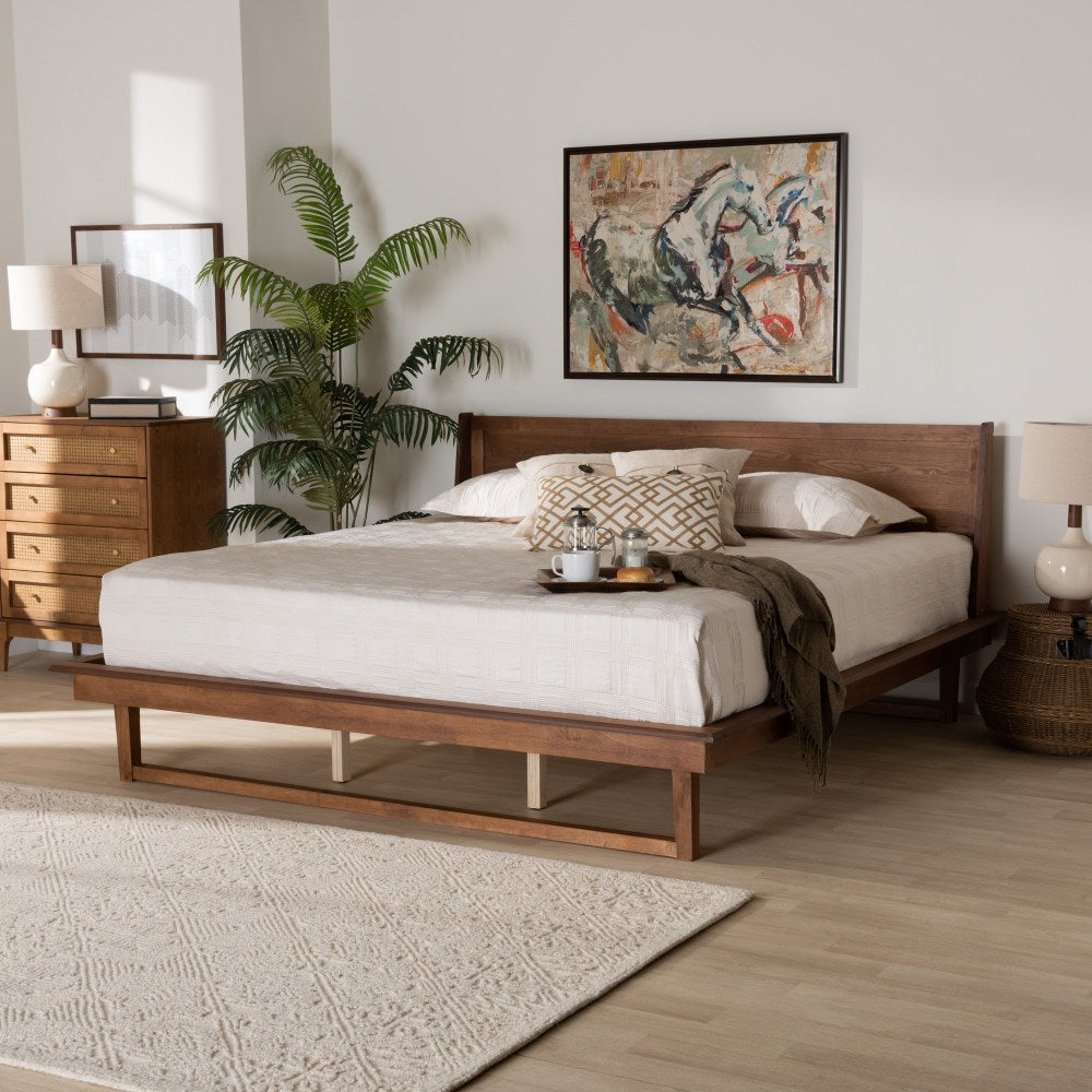 Baxton Studio Macayle Mid-Century Modern Queen Size Platform Bed, 66-7/16inL x 66-7/16inW x 86-1/2inD, Ash Walnut