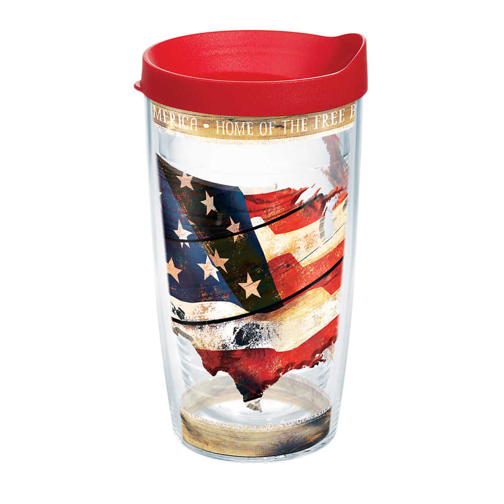 Tervis Woodgrain American Flag Tumbler With Lid, 16 Oz, Clear