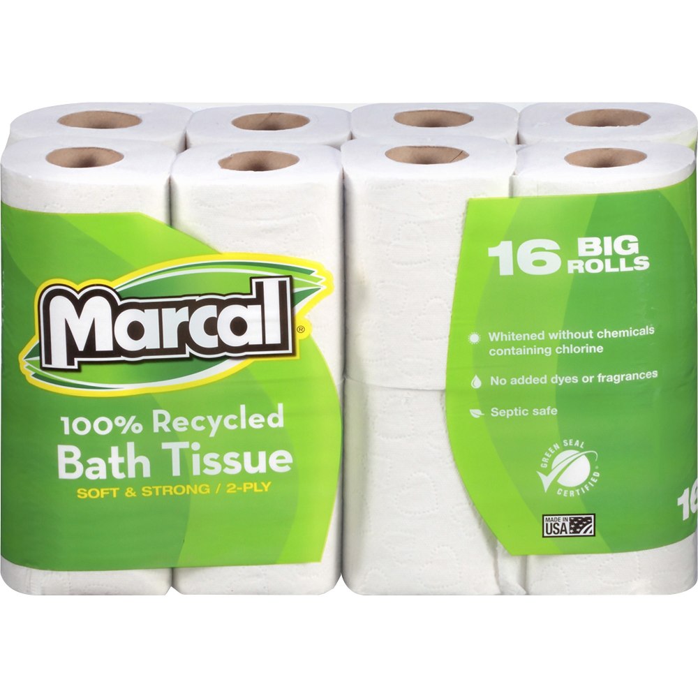 Marcal Small Steps 2-Ply Toilet Paper, 100% Recycled, 168 Sheets Per Roll, Pack Of 16 Rolls