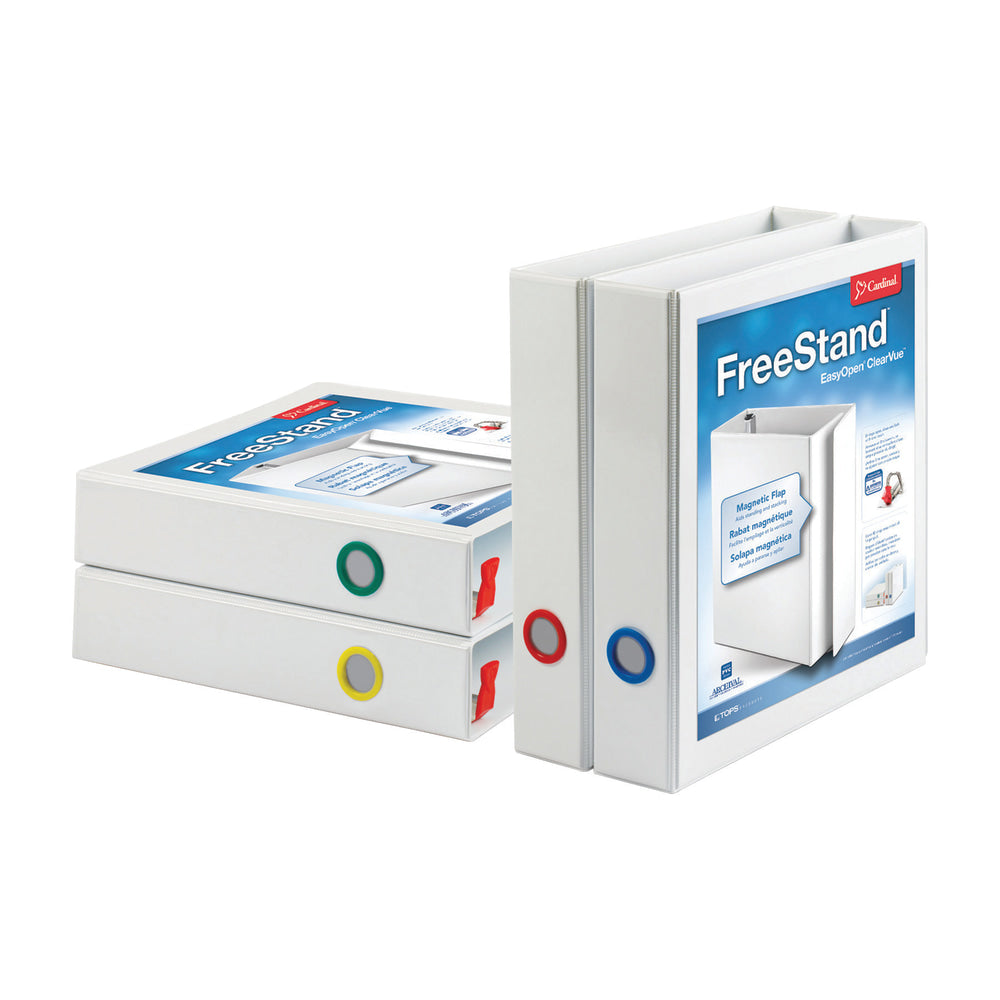 Cardinal Freestand Easy-Open ClearVue Locking 3-Ring Binder, 3in Slant Rings, White