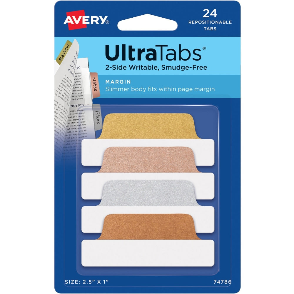 Avery UltraTabs Repositionable Margin Tabs - Write-on Tab(s) - 1in Tab Height x 2.50in Tab Width - Gold, Silver, Rose Gold, Copper Tab(s) - 24 / Pack