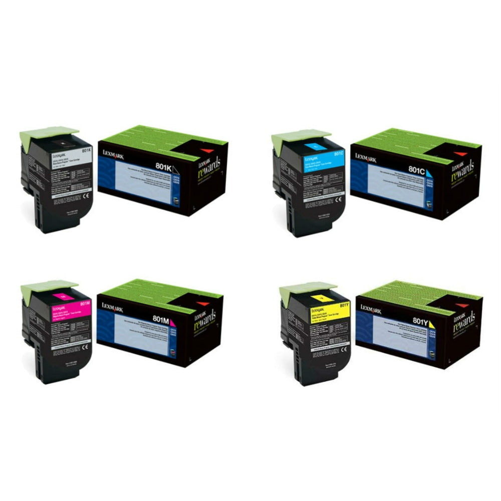 Lexmark LEX801SET Black And Cyan, Magenta, Yellow Toner Cartridges, Pack Of 4