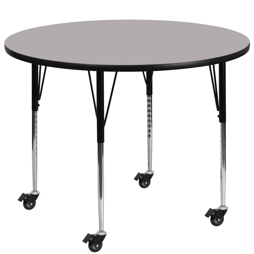 Flash Furniture Mobile Round Thermal Laminate Activity Table With Standard Height-Adjustable Legs, 42in, Gray