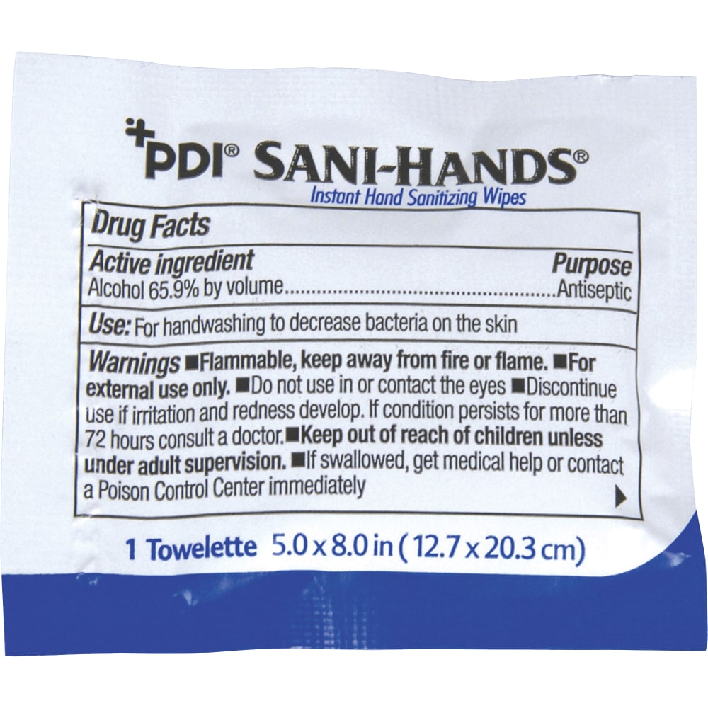 Nice Pak Sani-Hands Individual Hand Wipes Packets, 5in x 8in, White, Carton Of 1,000 Wipes