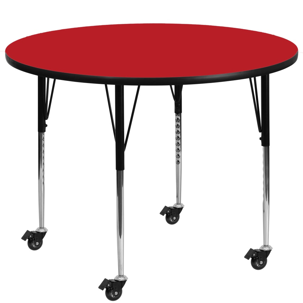 Flash Furniture Mobile 48in Round HP Laminate Activity Table With Standard Height-Adjustable Legs, Red