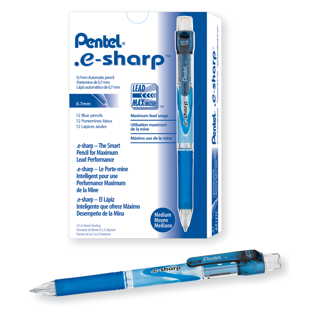 Pentel e-Sharp Mechanical Pencil, 0.7mm, #2 Lead, 72% Recycled, Blue Barrel, Pack Of 12