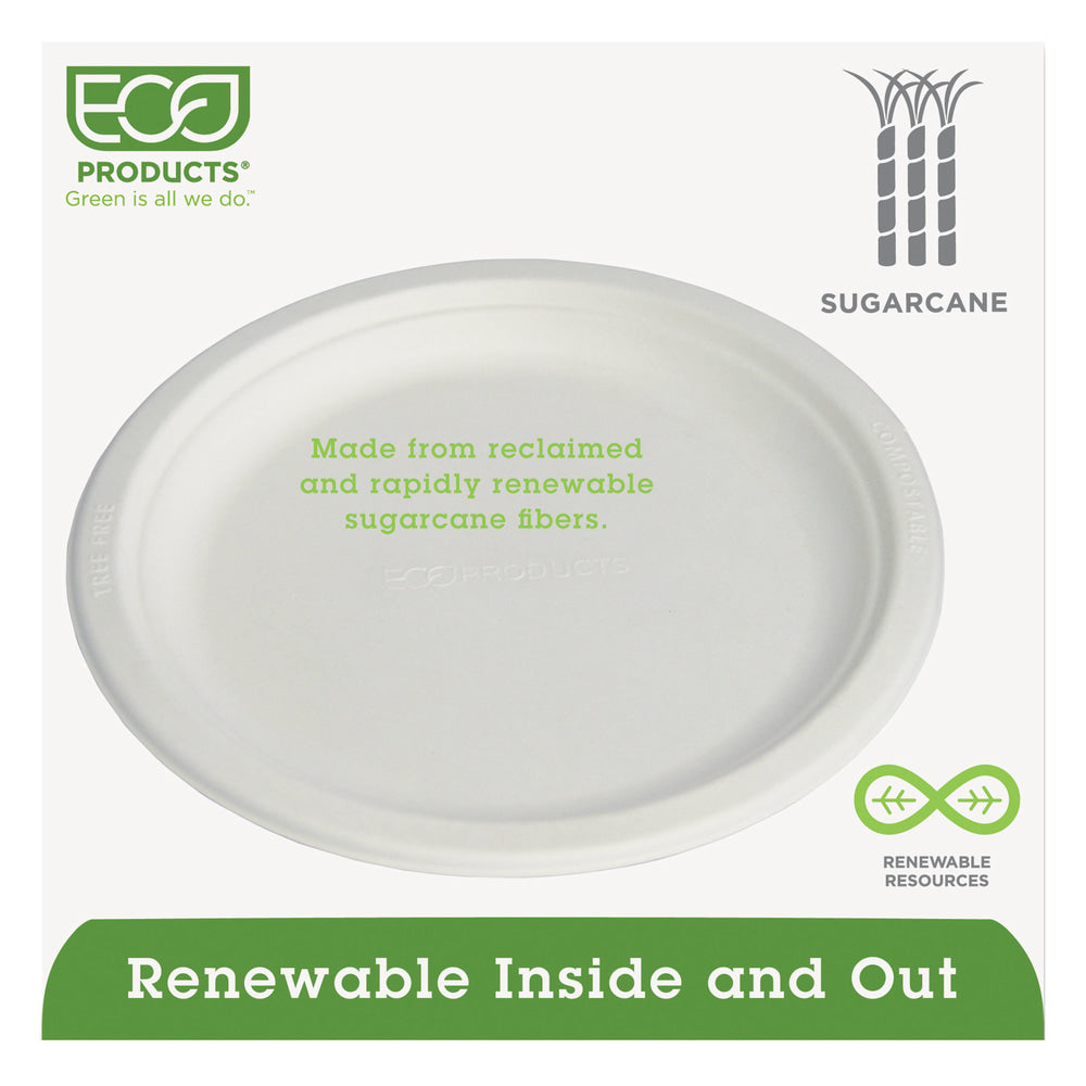 Eco-Products Sugarcane Plates, 9in Diameter, Pack Of 500