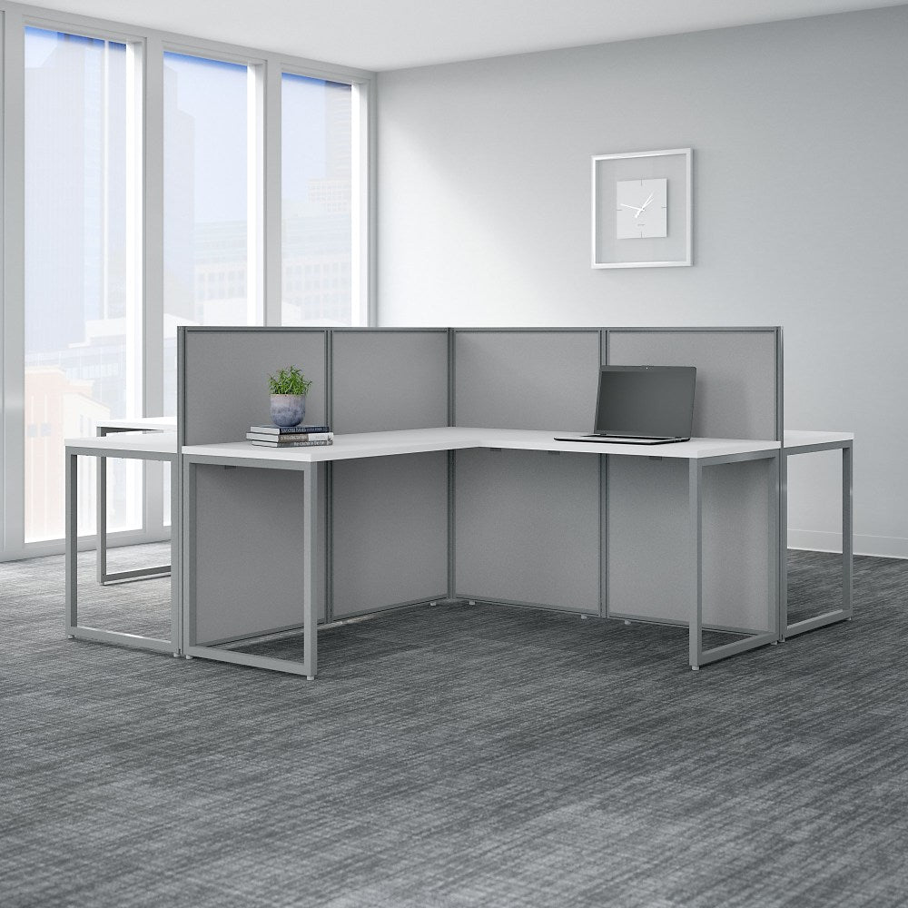 Bush Business Furniture Easy Office 60inW 4-Person L-Shaped Cubicle Desk Workstation With 45inH Panels, Pure White/Silver Gray, Standard Delivery