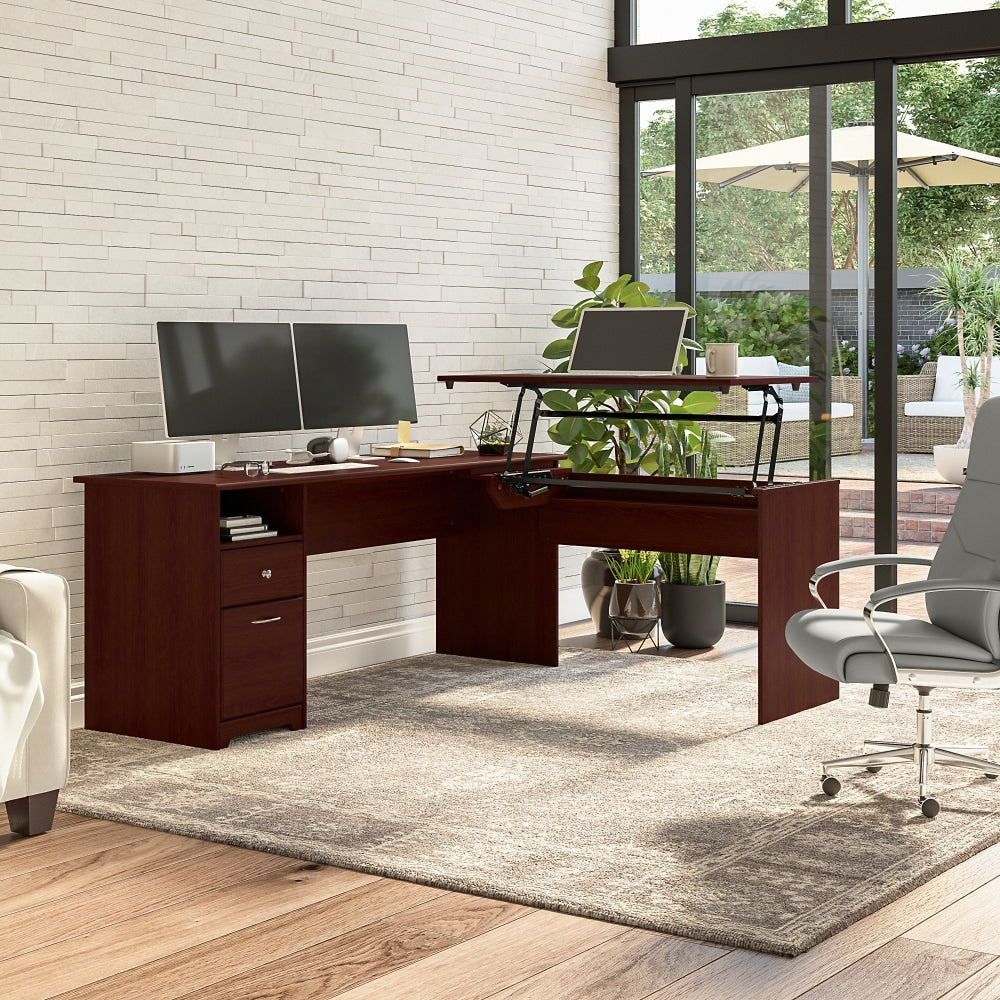 Bush Furniture Cabot 3 Position L Shaped Sit to Stand Desk, 72inW, Harvest Cherry, Standard Delivery