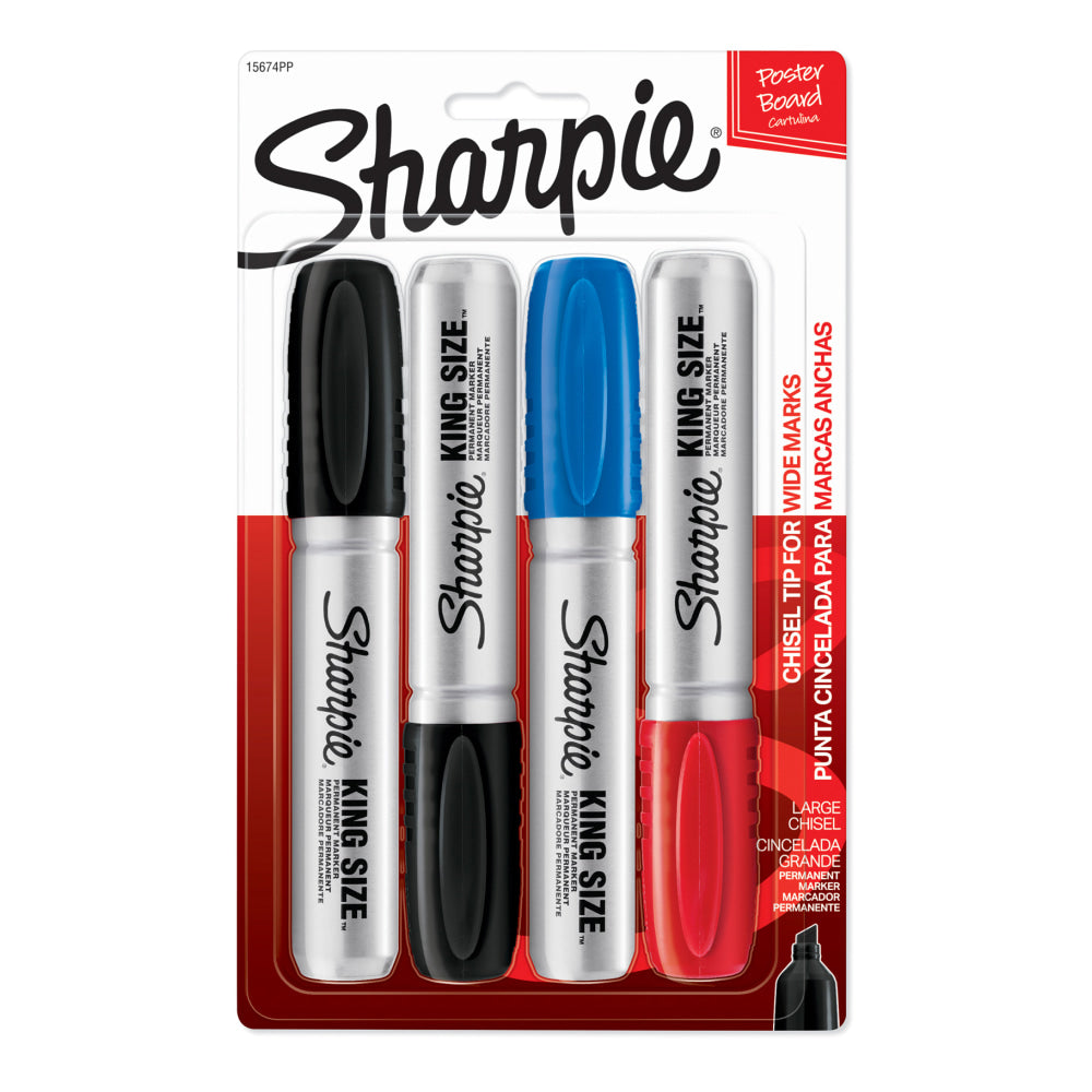 Sharpie King-Size Permanent Markers, Assorted Colors, Pack Of 4