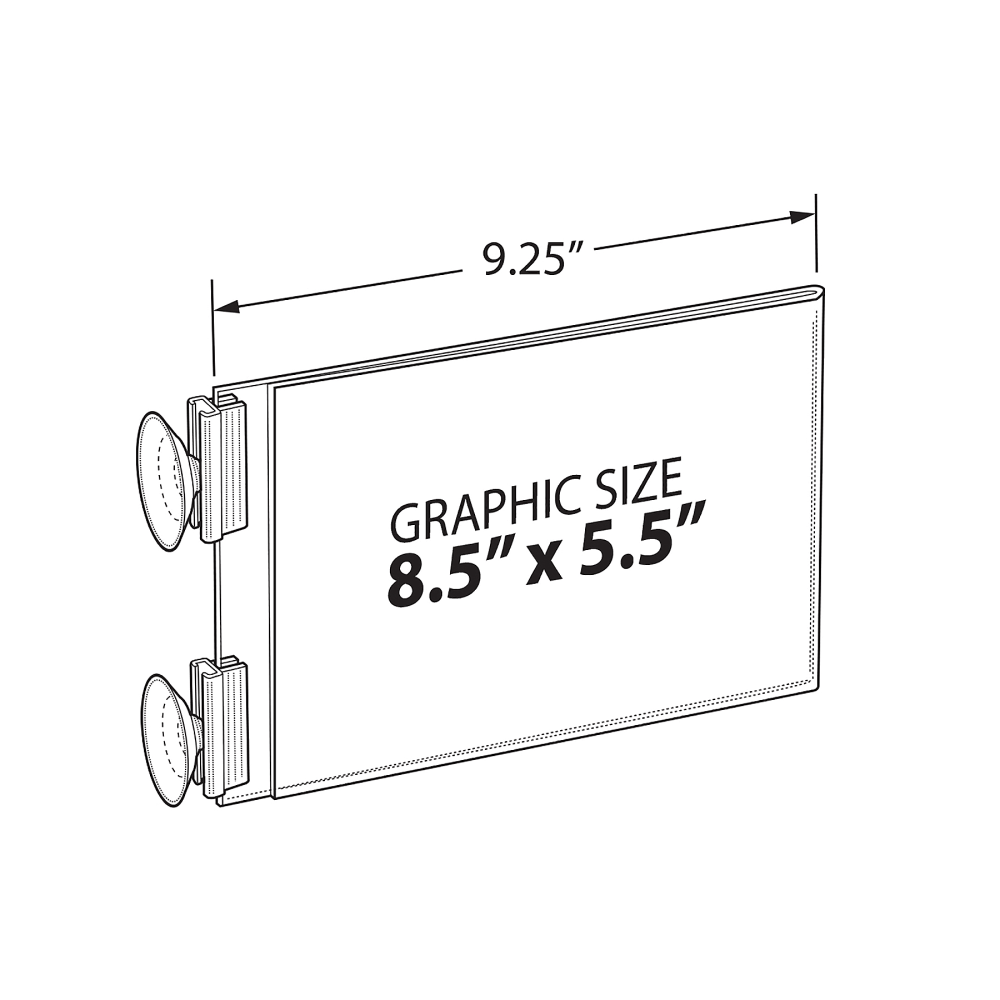 Azar Displays 2-Sided Acrylic Horizontal/Vertical Suction Cup Sign Holders, 5-1/2inH x 9-1/4inW x 1-3/4inD, Clear, Pack Of 10 Sign Holders