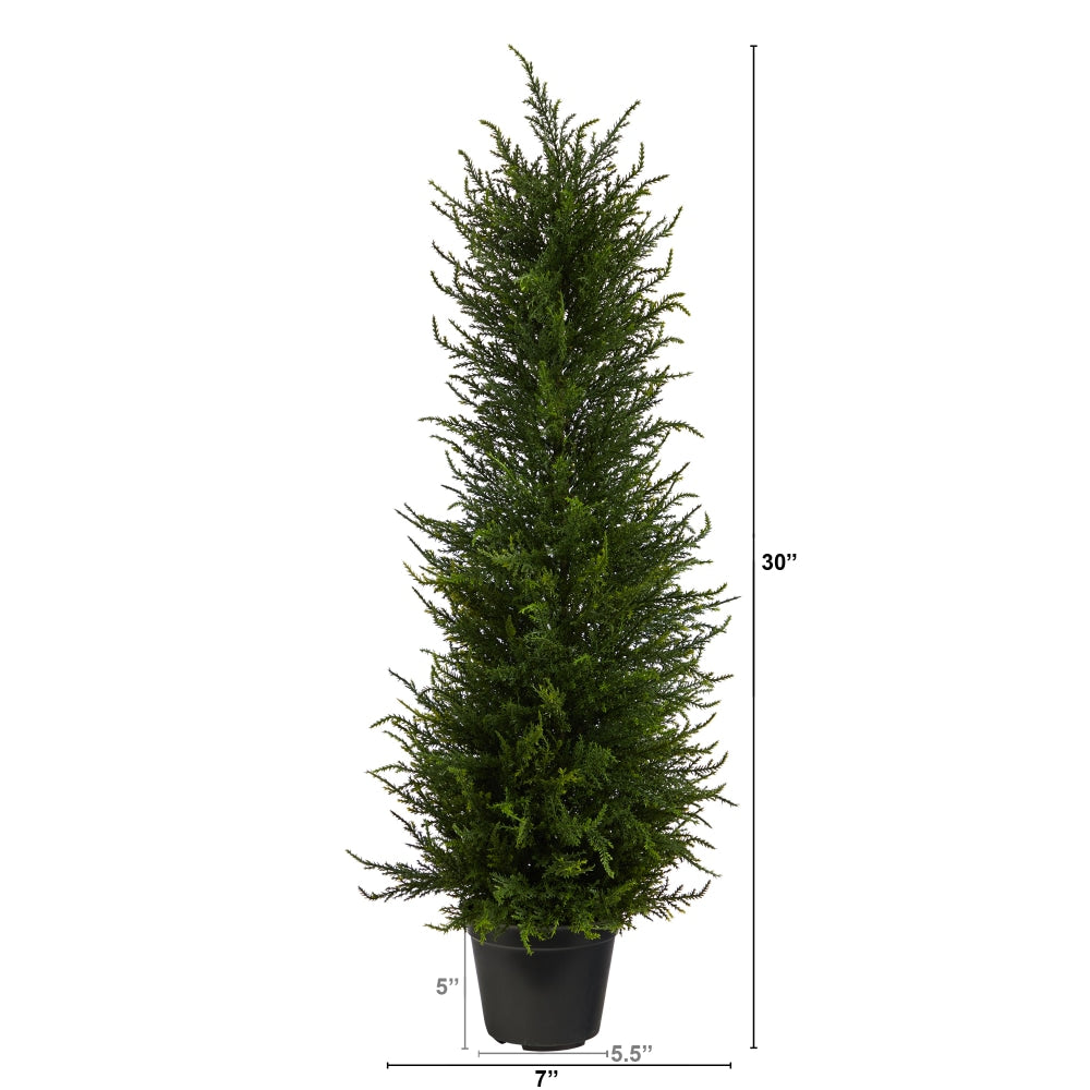 Nearly Natural Cypress Tree 2-1/2ftH Artificial Plant With Planter, 30inH x 7inW x 7inD, Green/Black