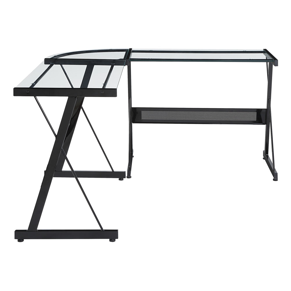 Office Star 56inW Prime Glass & Metal L-Shaped Computer Desk, Black