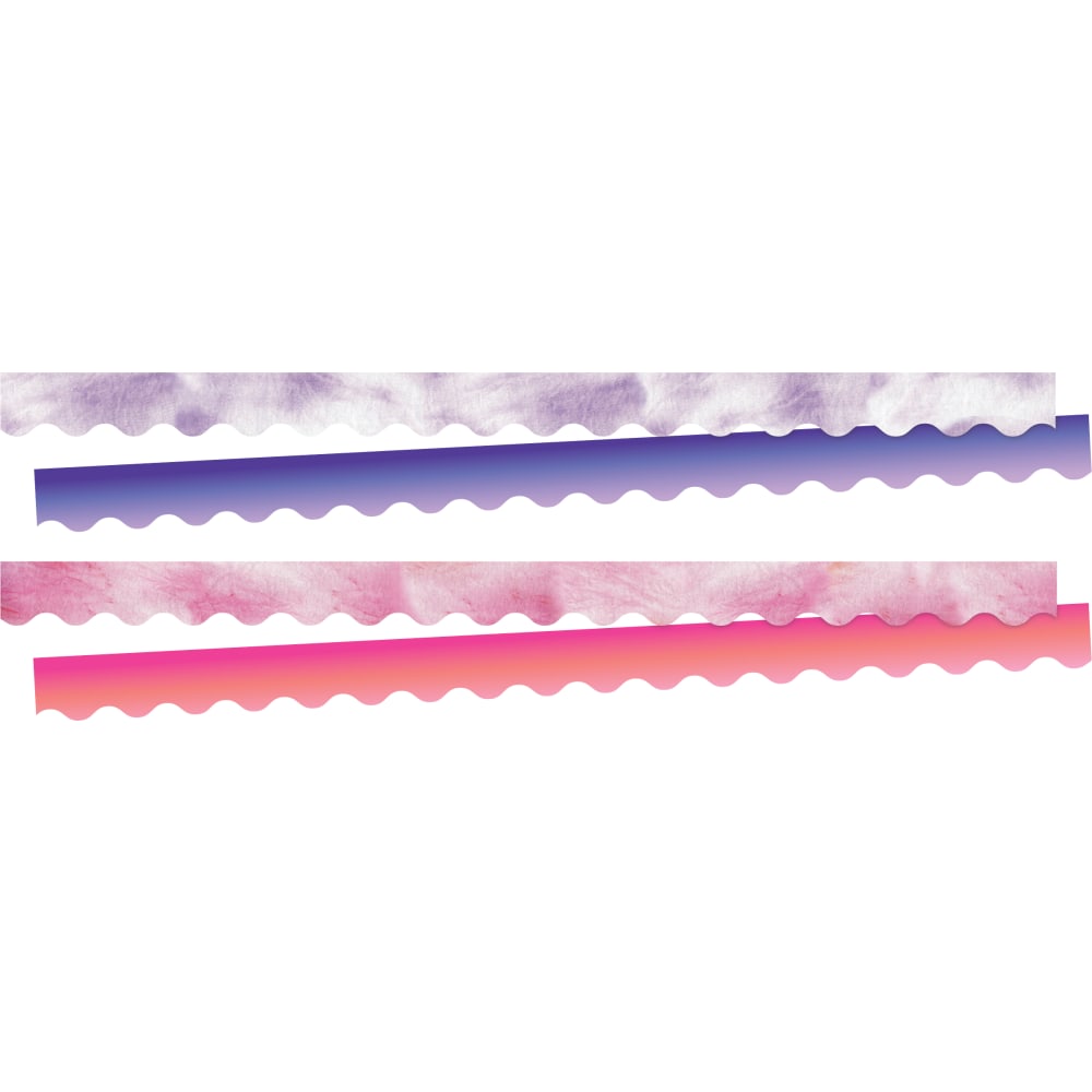 Barker Creek Double-Sided Scalloped-Edge Border Strips, 2-1/4in x 36in, Pink/Purple Tie-Dye And Ombre, Pack Of 52 Strips