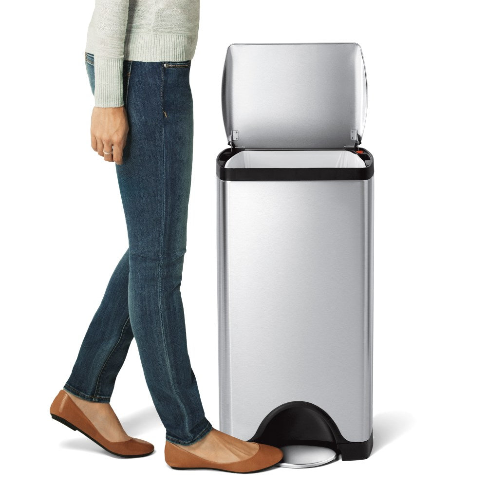 simplehuman Rectangular Metal Step Trash Can, 10 Gallons, 25-3/4inH x 15-12/16inH x 12-1/2inD, Brushed Silver